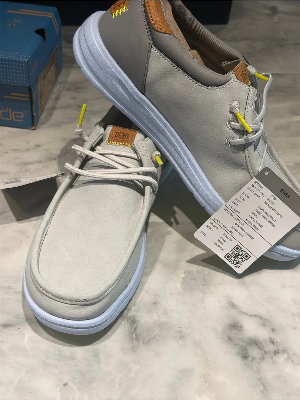 Hey Dude Men's 9 Light Gray Shoes with Tan Accents Paul classic bold